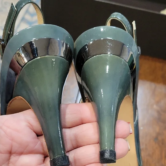 Cole Haan Women's Patent Peep Toe Heels - Dark Gray - Picture 4 of 8